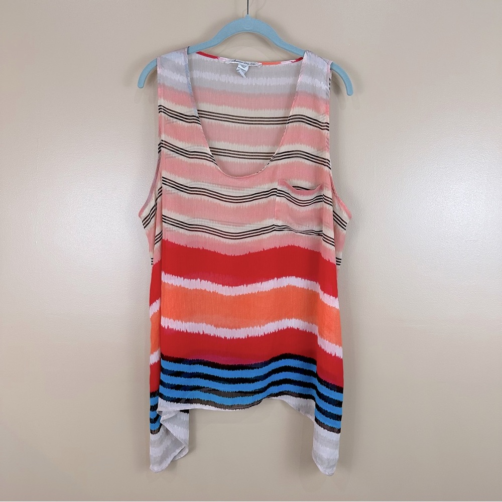 American Rag Colorful Sheer Striped Tank Tunic Top Blouse 2X Flowy Handkerchief